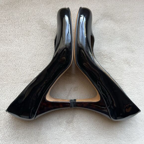 ANYI LU Emily Black Patent Leather Pump Heels EU 37.5 US 7.5 Classic Minimalist - Picture 5 of 16